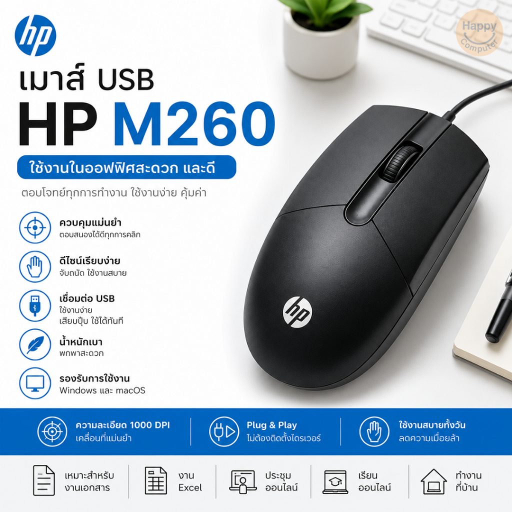 [พร้อมส่ง] เมาส์ยูเอสบี Mouse HP M260 สาย USB