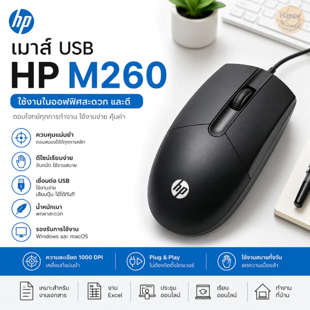 [พร้อมส่ง] เมาส์ยูเอสบี Mouse HP M260 สาย USB