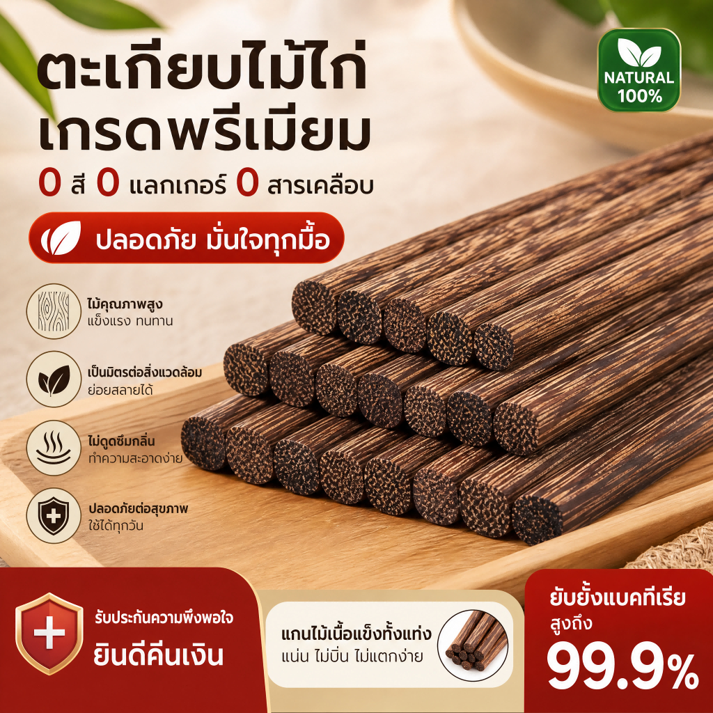 ตะเกียบไม้ธรรมชาติ แบบยาว ไร้สี ไร้แว็กซ์ ต้านแบคทีเรีย ป้องกันเชื้อรา ไม้เวงเก้ Chopsticks Kitchen Diningware Home ใหม่