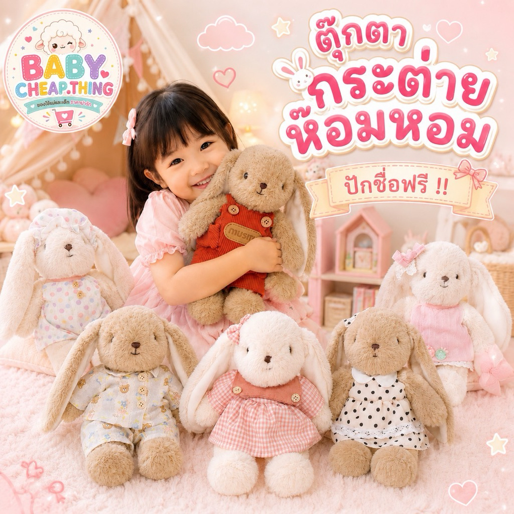 สั่งปักชื่อได้ !!  ตุ๊กตากระต่ายหอม  กระต่ายใส่ชุดน่ารัก (Doll62)
