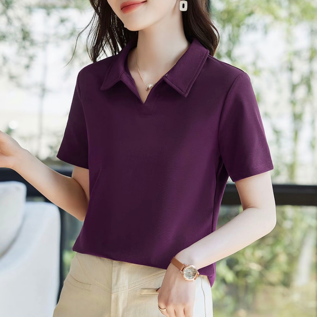 เสื้อโปโลแขนสั้นสีพื้นสำหรับผู้หญิง – เสื้อรับซัมเมอร์ดีไซน์สวย เรียบง่าย และดูดีมีสไตล์สำหรับคุณแม่