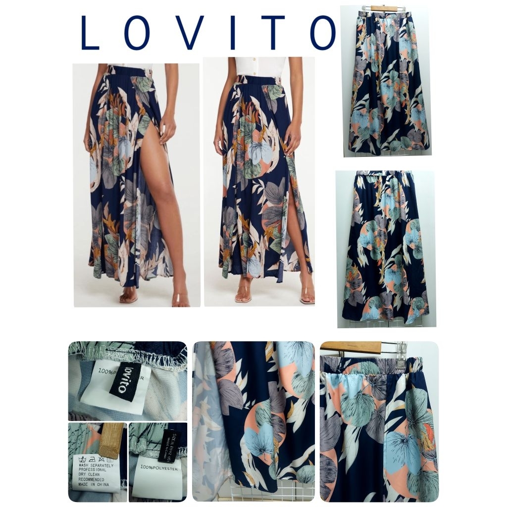 5957. L 0 V I T 0(Plus size)  กระโปรงยาวลายดอกญี่ปุ่นมือสอง