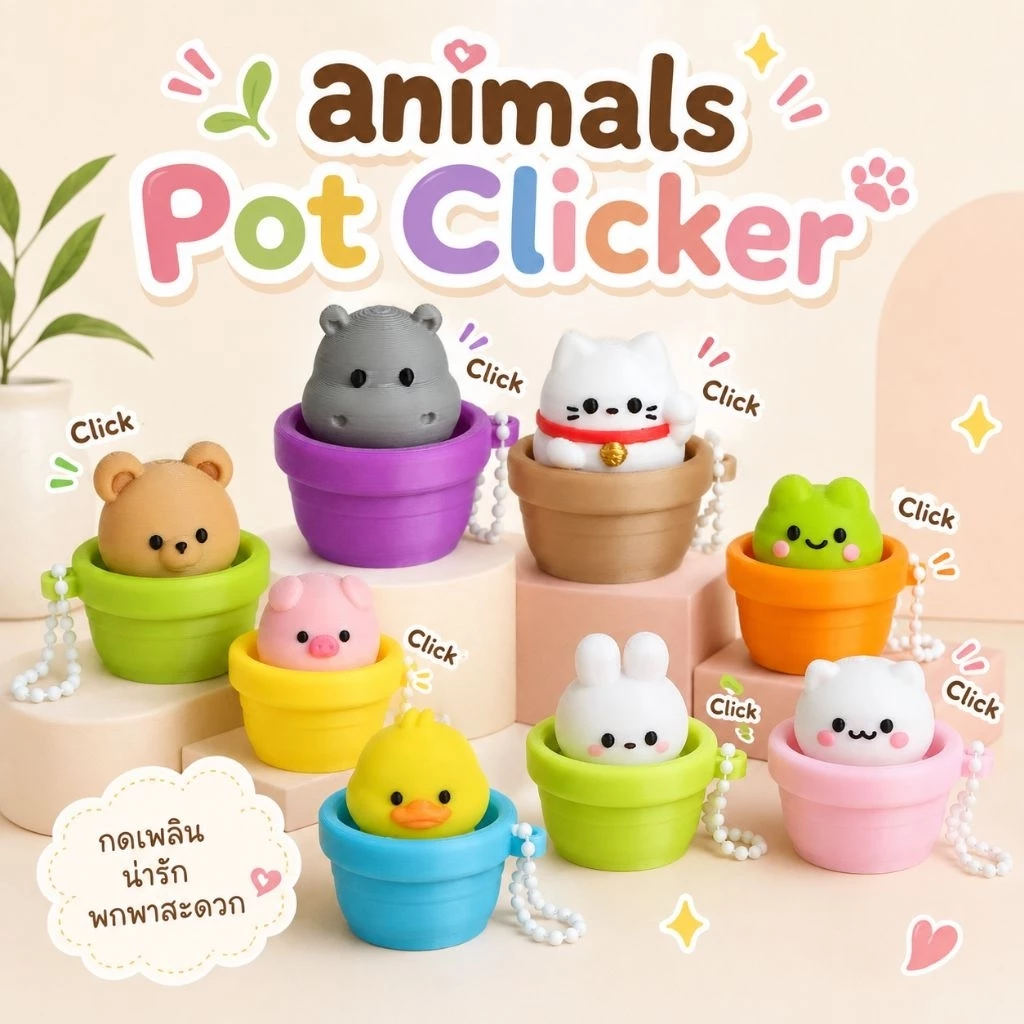 🪅พวงกุญแจ Animals Pot Clicker (ปริ้น 3D) ของเล่นคลายเครียด