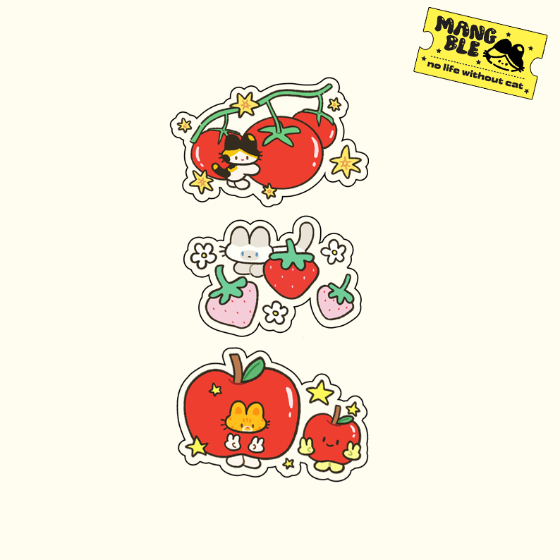 NEW! Fruity cat sticker :  5 cm