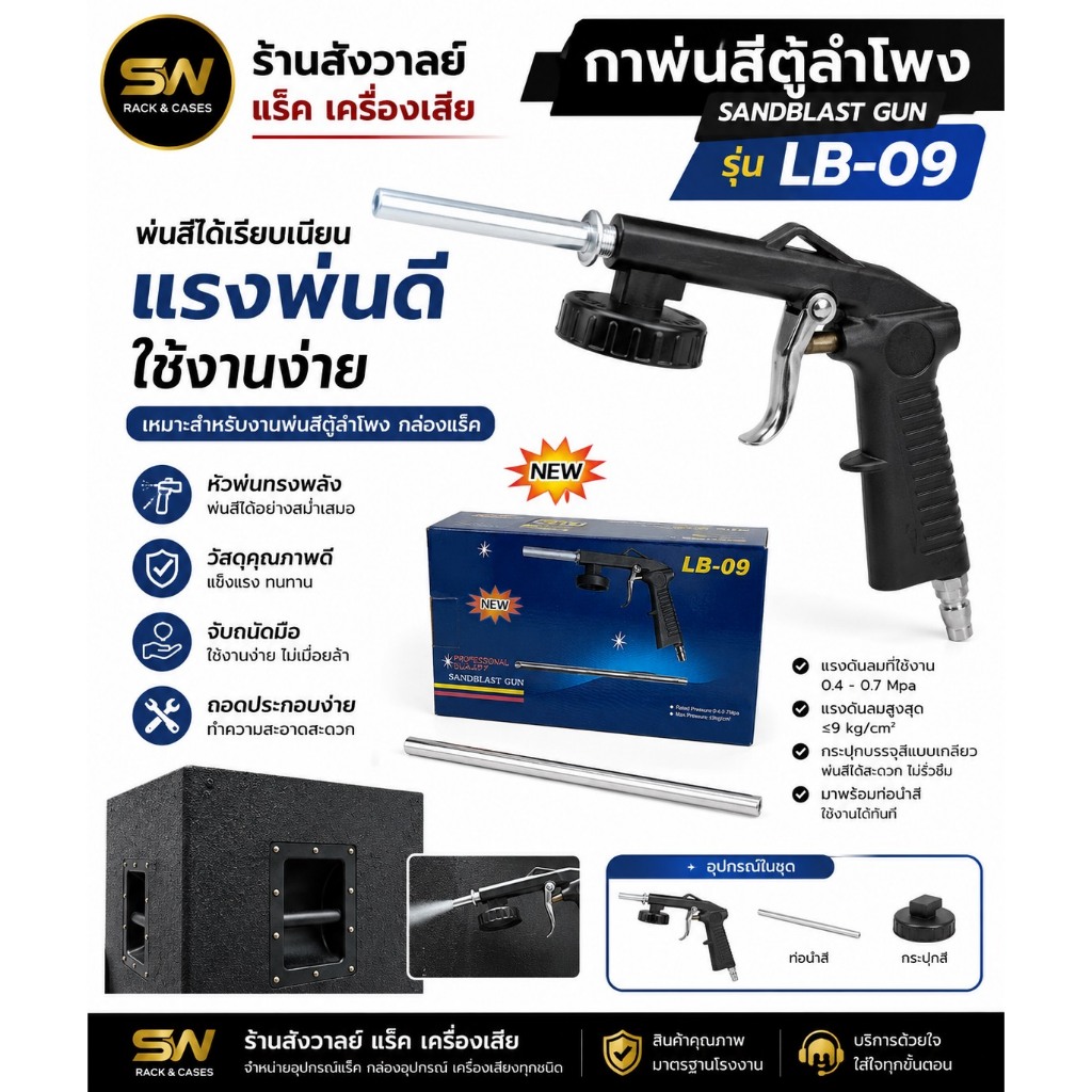 ปืนพ่นสีระเบิดตู้ลำโพง พ่นกันสนิมรถยนต์ วัสดุอลูมิเนียม+เหล็ก ถอดล้างทำความสอาดได้ แข็งแรงได้มาตรฐาน