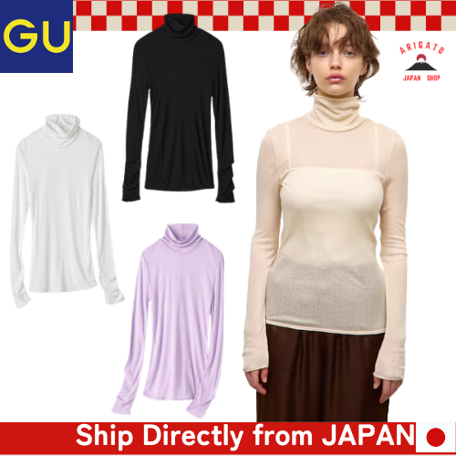 GU Warm Pointelle Turtleneck T-Shirt (Extra-Long Sleeves) CZ　  [ส่งตรงจากประเทศญี่ปุ่น ของแท้ 100%]