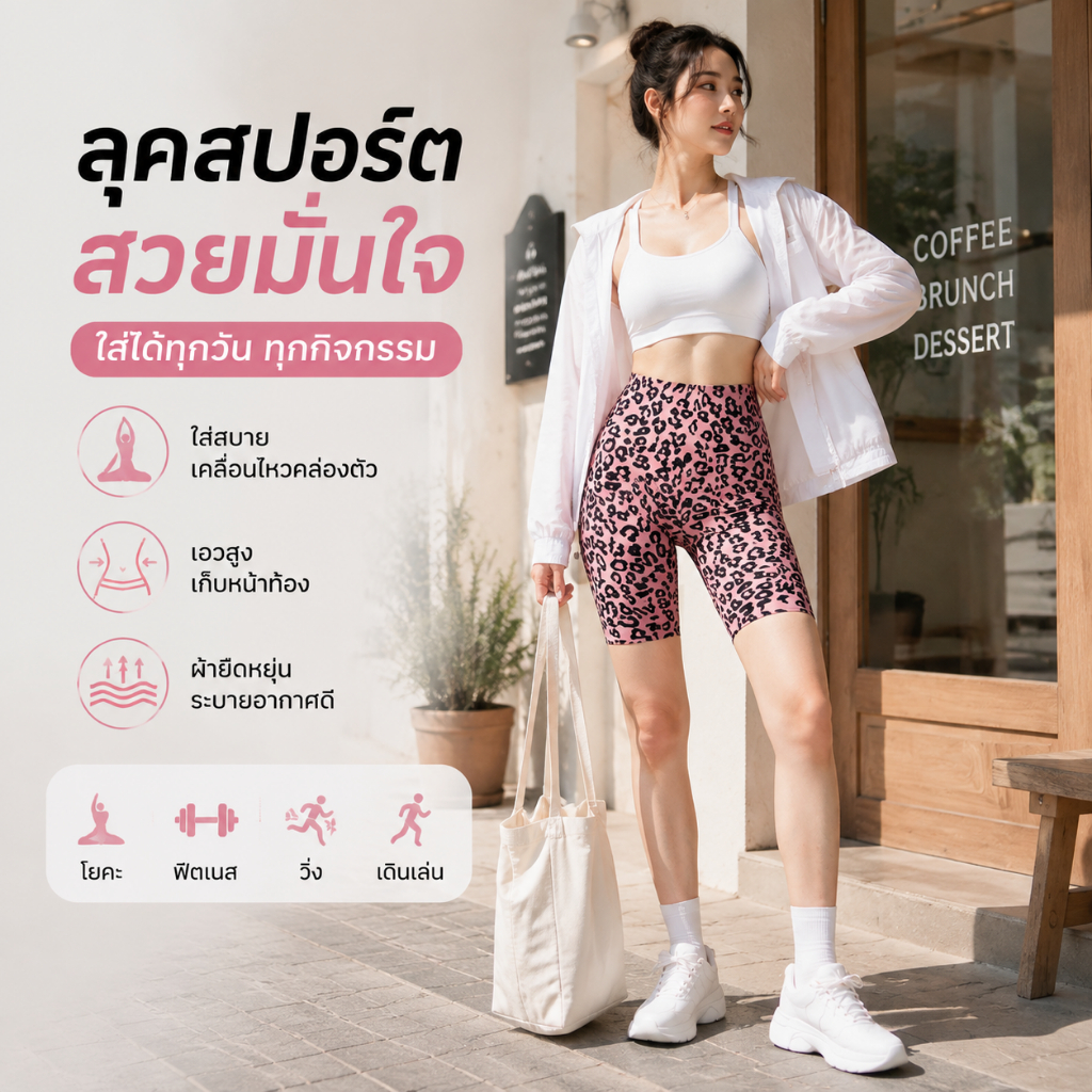 กางเกงโยคะผู้หญิง เอวสูง ลายเสือดาว กางเกงขาสั้น กระชับสัดส่วน ผ้ายืดหยุ่น ใส่ออกกำลังกาย ฟิตเนส แฟชั่นสปอร์ต