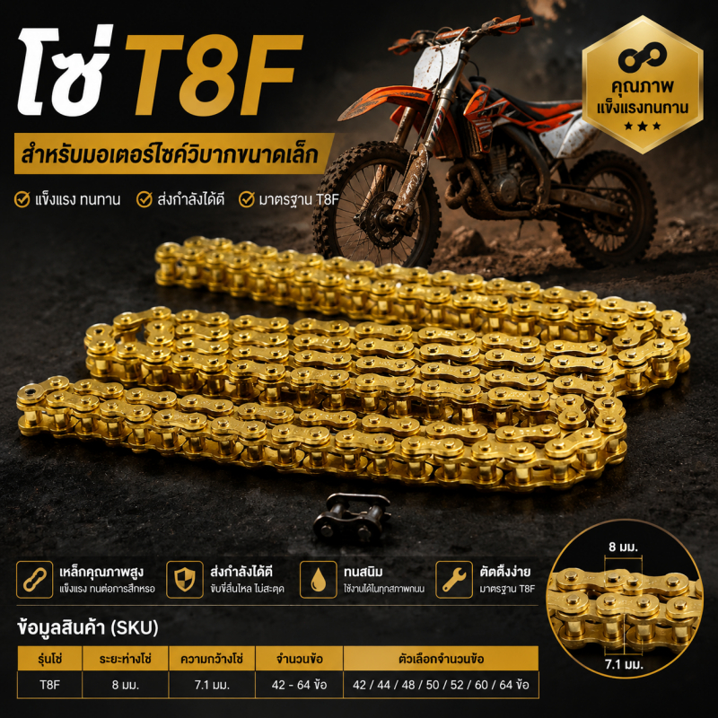 โซ่T8Fมินิวิบาก วิบากจิ๋ว โซ่T8F ,144ข้อโซ่ อุปกรณ์เสริมสกูตเตอร์ไฟฟ้า จักรยานไฟฟ้า