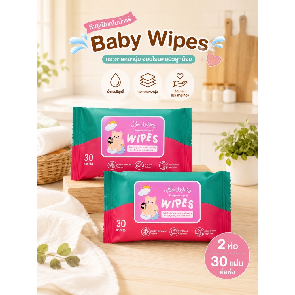 กระดาษทิชชู่เปียกคละสี Baby Wipes 2 ห่อ 1ห่อ40แผ่น ทิชชู่เปียกทำความสะอาด ขนาดเล็กพกพา