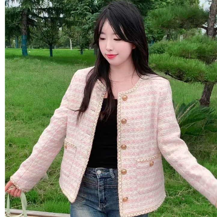 สีชมพูอ่อน มินิมอล แฟชั่น ออกงาน เสื้อทวิต แขนยาว ออกงาน อ่อนโยน Blazer ขนาด XS-3XL พร้อมส่ง