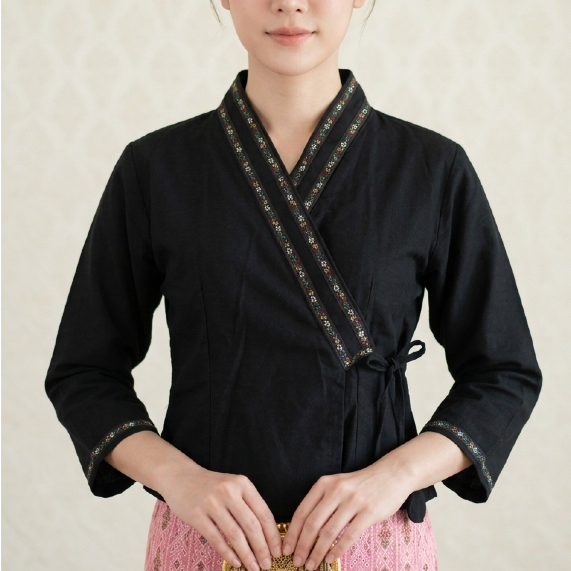 เสื้อพื้นเมือง เสื้อผ้าฝ้ายสีดำ เจ้านางนุ่น