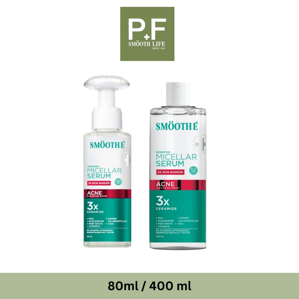 SMOOTHE MICELLAR SERUM ACNE CLEANSING WATER 80/400 ml ล้างเครื่องสำอางค์ สะอาด ลดสิวอุดตัน