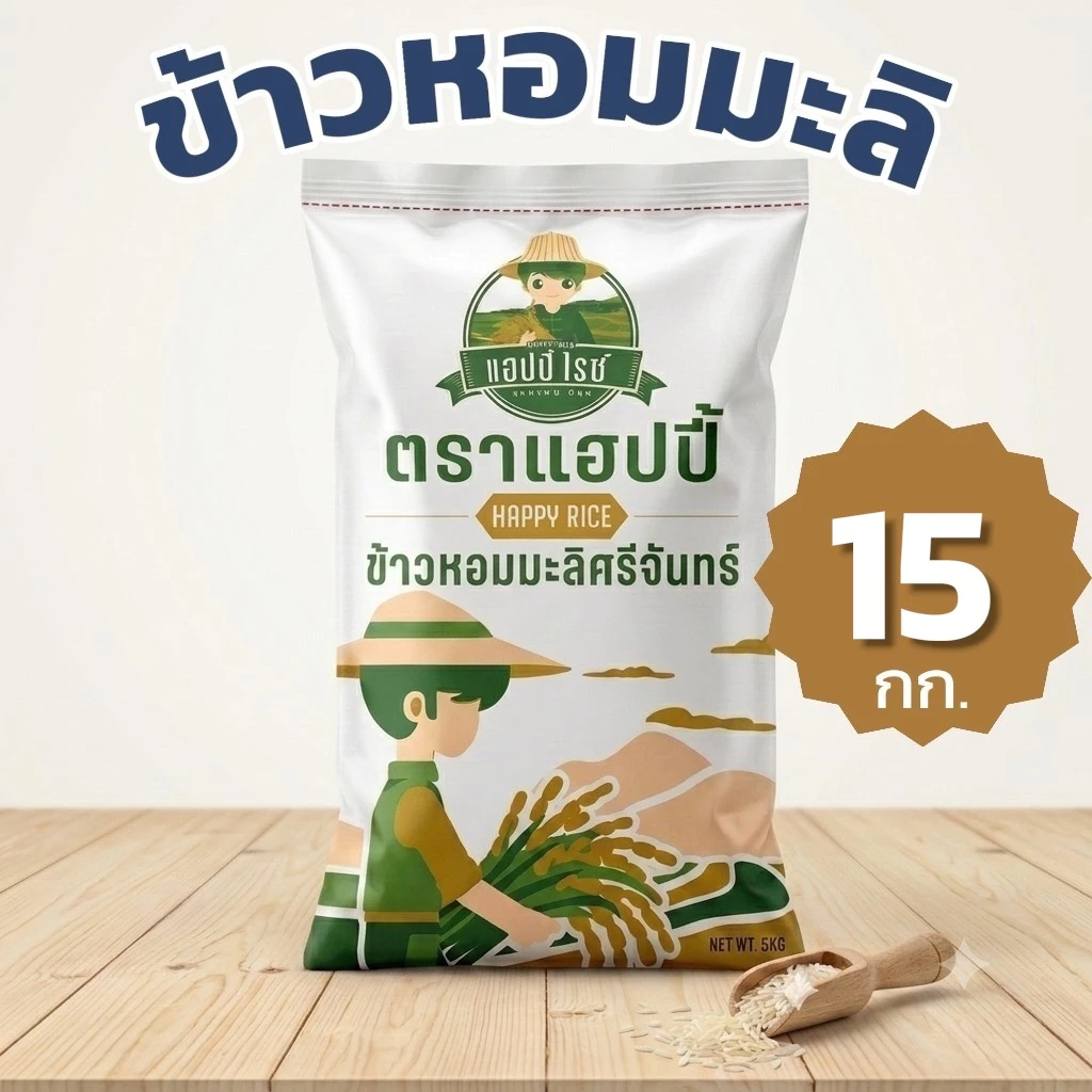 [15 กก.] ข้าวหอมมะลิ ศรีจันทร์ ตราแฮปปี้