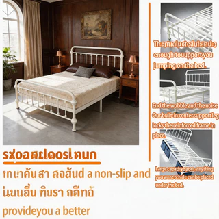 【HOT】3.5/5/6ฟุต เตียงเหล็ก เฟรมเตียงเหล็กขนาดคู่พร้อมที่พักหัวเตียง ขนาดควีน COD