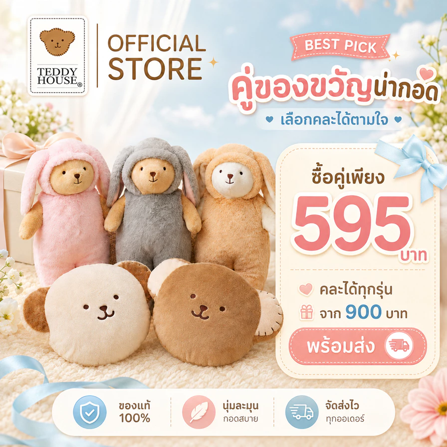 Teddy House : รวมหมอนกอด หมอนข้าง หมอนนุ่ม ของขวัญกอดสบาย ที่เหมาะทั้ง เด็กเล็กและผู้ใหญ่