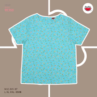 เสื้อแตงโม (SUIKA) - เสื้อผ้าป่านมัสลิน คอปาดกระดุมหลัง 3 เม็ด แขนสั้น ลายดอกไม้ (M.C-319 511 306 156)