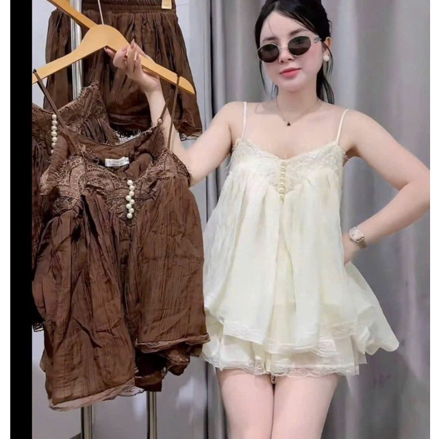 ชุดเดรสผ้าไหมเทียน 2 ชั้นสําหรับผู้หญิงลูกไม้ลูกปัดอินเทรนด์