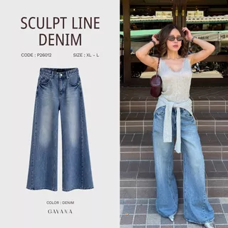 GAVANA Sculpt Line Denim Pants กางเกงยีนส์ขายาวทรงขากว้างตรง ( Wide Straight ) #P26012