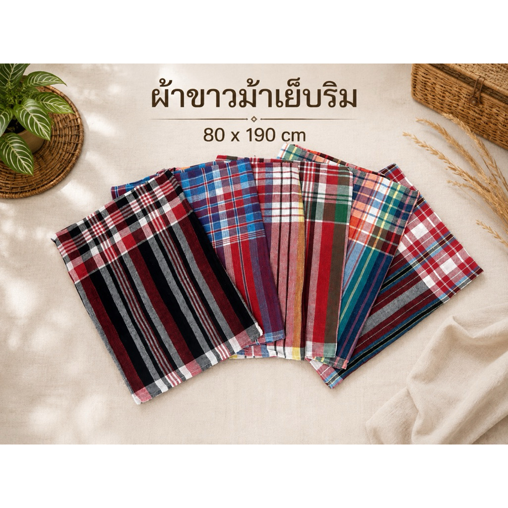ผ้าขาวม้าเย็บริม ราคาส่งขาย ยกมัด 80X190cm