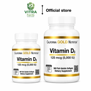 [ของแท้] California Gold Nutrition วิตามิน D3 เข้มข้น 5,000 IU ช่วยเสริมสร้างกระดูก/การดูดซึมแคลเชี่ยม