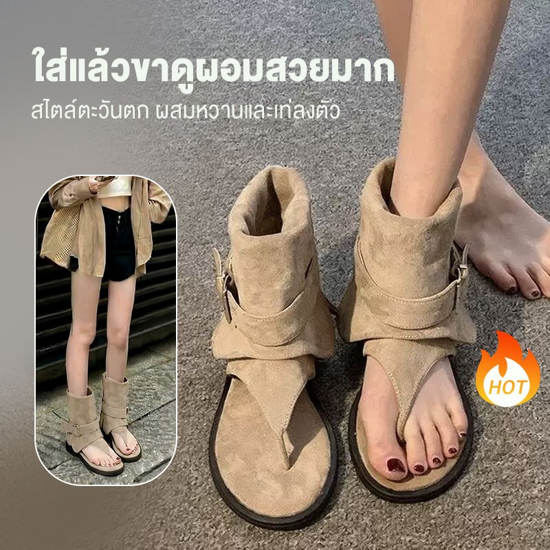 🔥ส่งจากไทย🔥รองเท้าแตะหนังนิ่มสไตล์ย้อนยุคสำหรับผู้หญิง แฟชั่นสวมใส่สบาย เหมาะสำหรับใช้งานกลางแจ้ง ดีไซน์คลาสสิก รอง