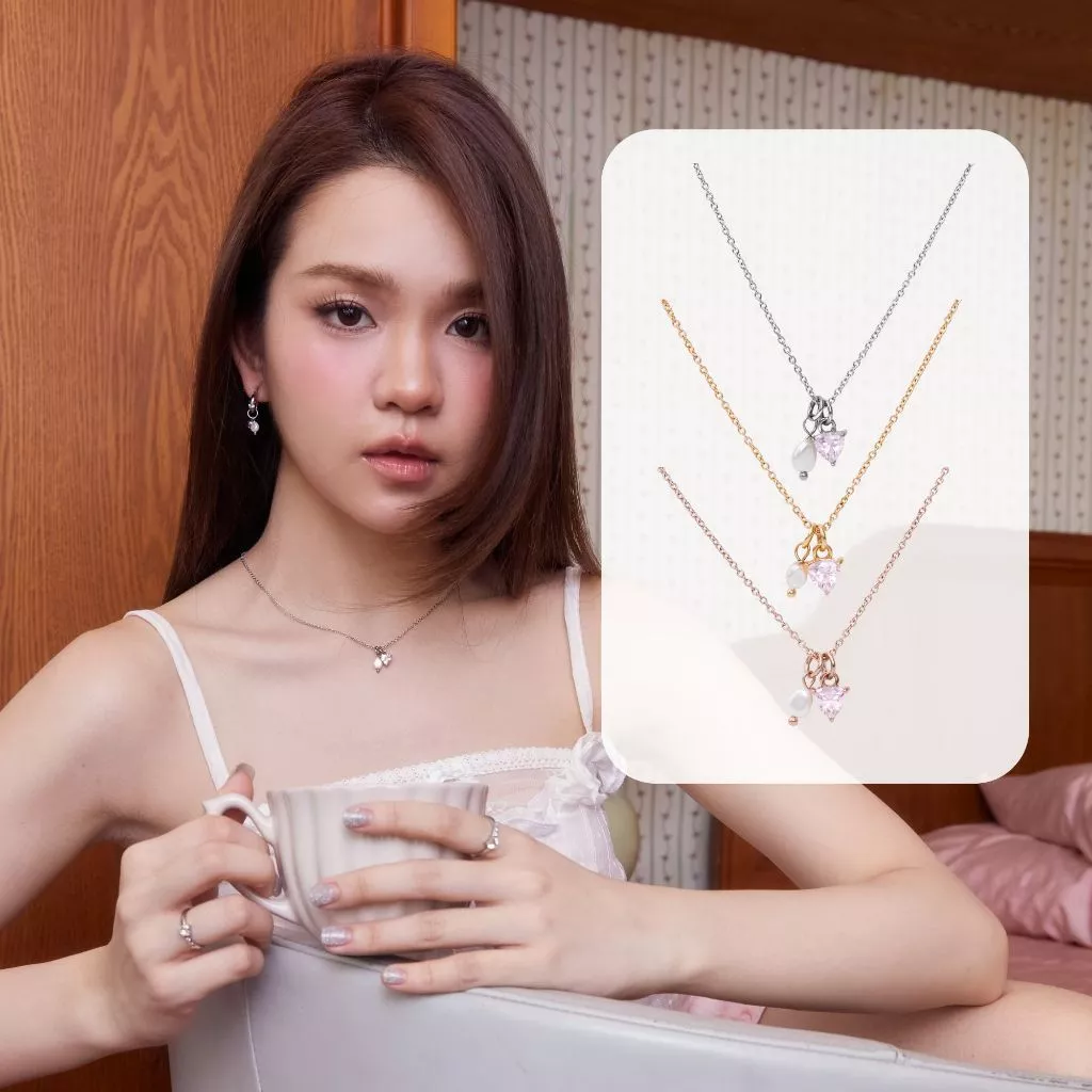 earika.earrings - pearlisse necklace สร้อยคอจี้หัวใจและเปลือกหอยมุก วัสดุสแตนเลส stainless steel เหมาะสำหรับคนแพ้ง่าย