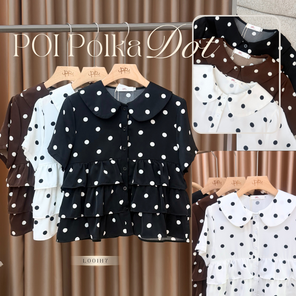 POI Polkadot เสื้อคอบัวขนมชั้นลายจุด L001H7