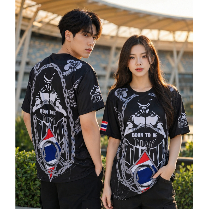 เสื้อยืดลาย มวยไทย Muay Thai 02 สวมใส่สบาย ได้ทุกสภาพอากาศ ผลิตโรงงานไทย