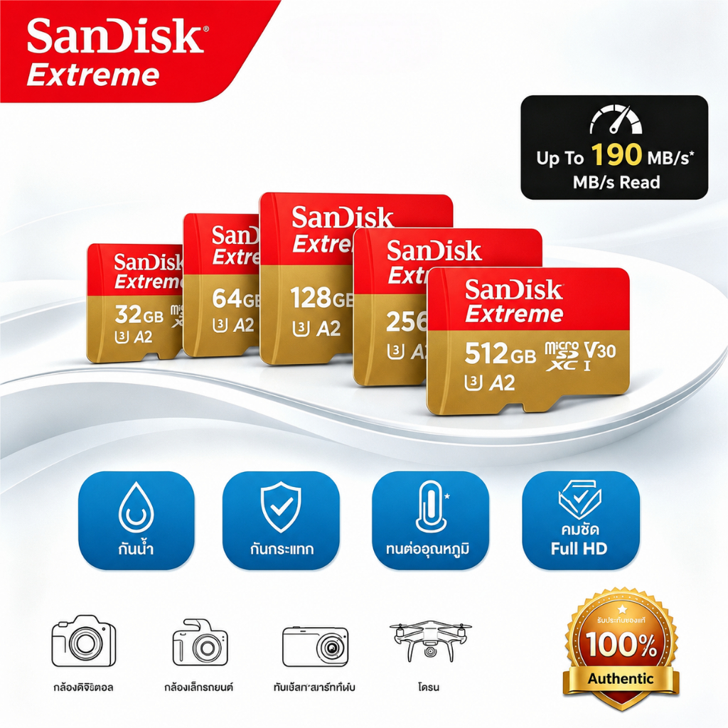 (ส่งด่วน)Sandisk Extreme micro SDcard 32GB/64GB/128GB/256GB/512GB/1TB การ์ดหน่วยความจำ A2 V30 อะแดปเตอร์