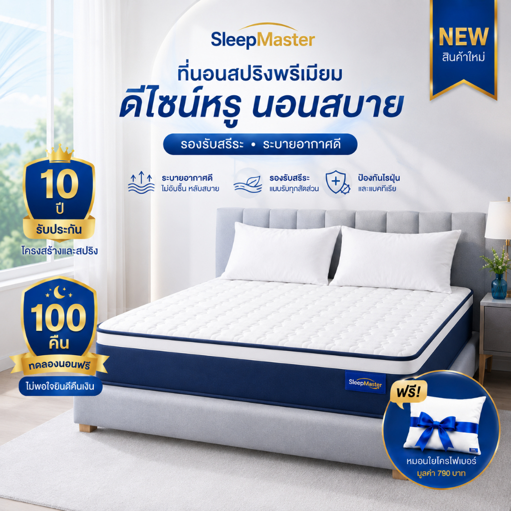 Sleep Master ที่นอนสปริง หนา 9 นิ้ว ที่นอนยางพารา รับน้ำหนักได้เยอะ ผ้าทอและไส้ที่นุ่มสบาย รับประกัน10ปี
