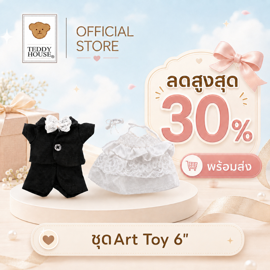 TEDDY HOUSE : Lucky in Love ชุดเสื้อผ้า 6 นิ้ว ตุ๊กตาหมีหอมอโรม่า น้ำหอมในรถยนต์ ของขวัญแต่งงาน