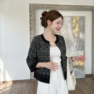 HOMJAI - เสื้อคลุมแขนยาวผ้าฝ้ายพิมพ์ลายแขน 5ส่วน ทรงใส่สวยมากค่ะ ใส่คลุมออกงาน ใส่คลุมทำงานได้ทุกโอกาสค่ะ