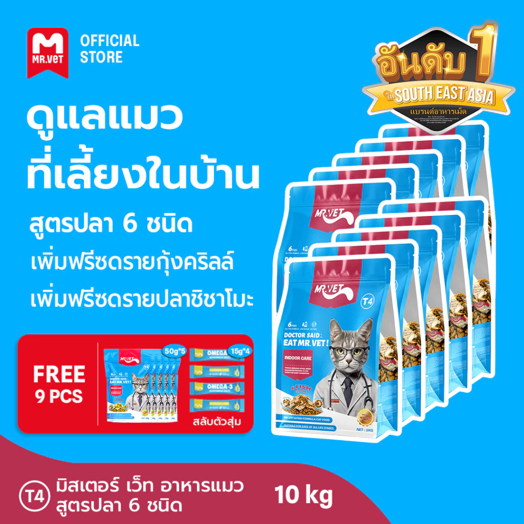 [ชุดรวม 10 ถุง] MR.VET อาหารแมว Holistic T1 T2 T3 T4 10kg - เหมาะสำหรับแมวทุกช่วงวัย