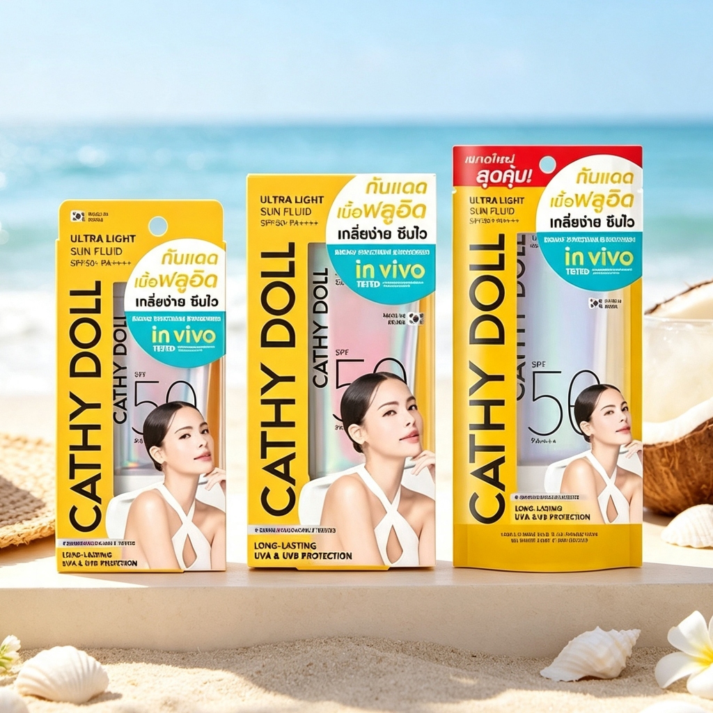 (40ml./70ml.) Cathy Doll Ultra Light Sun Fluid SPF50 PA++++ เคที่ดอลล์ กันแดดเนื้อฟลูอิด เกลี่ยง่าย