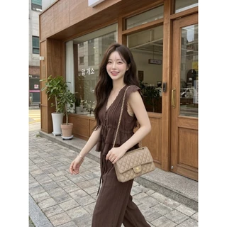 B712 | เซตเสื้อระบายผูกเอว + กางเกงขายาว ลุคหวานละมุน ใส่แล้วดูตัวเล็กสุดๆ