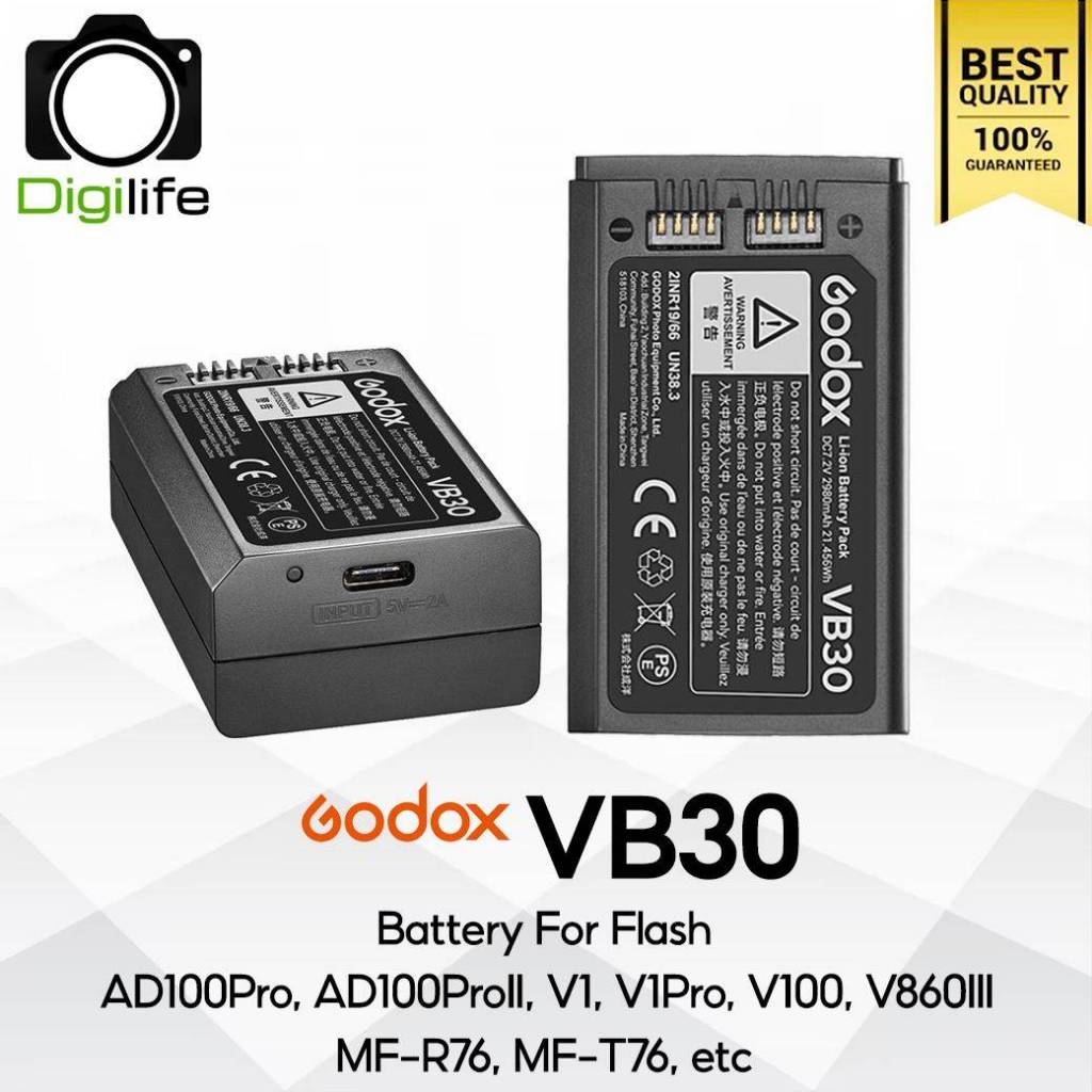 Godox Battery VB30 - USB แบตเตอรี่ สำหรับ Flash AD100Pro, V1, V1Pro, V100, V860III, MF-R76, MF-T76, 