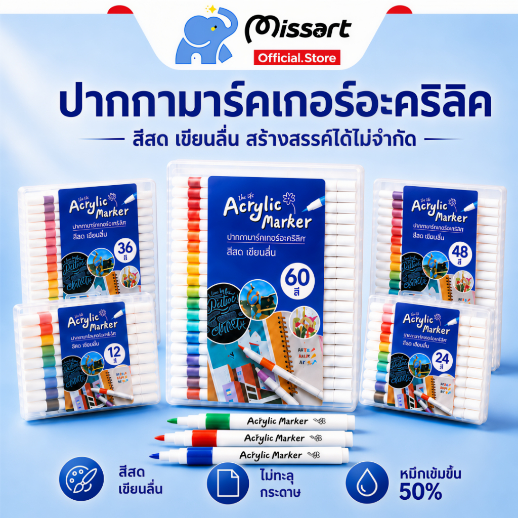 ปากกามาร์คเกอร์ ปากกาอะคริลิค ปากกามาร์กเกอร์อะคริลิค ปากกาอะคริลิค เครื่องหมาย 12/24/36/48/60/80สี สามารถเขียนบนแก้ว พลาสติก หรือโลหะได้ Acrylic marker pen สีเมจิก ปากกาเมจิก ปากกาเคมี