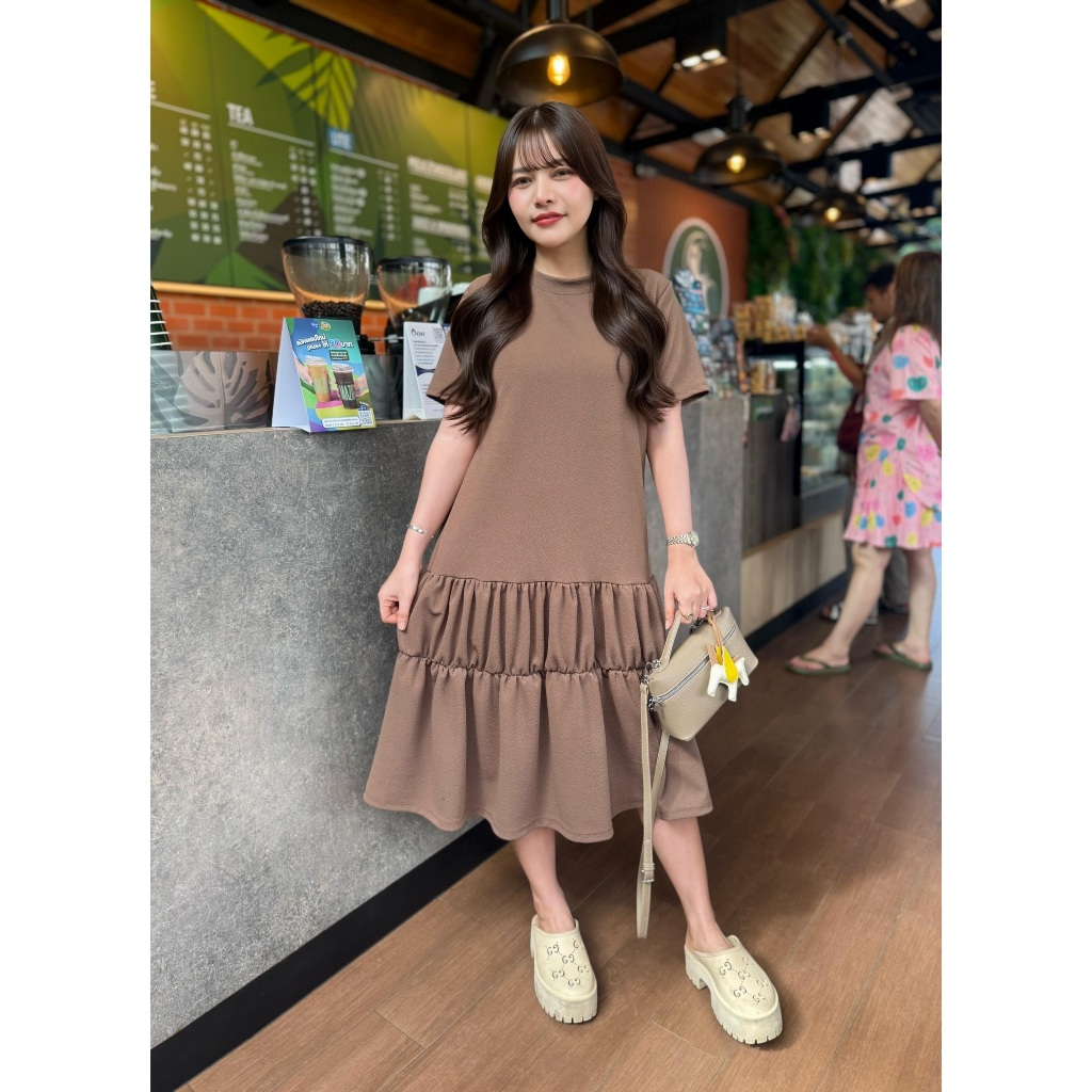 (สาวอวบใส่ได้) เดรสคอกลมผ้าวูลเวฟ ใส่ได้ทุกโอกาส เรียบหรูดูแพง สวยน่ารักมากค่ะ