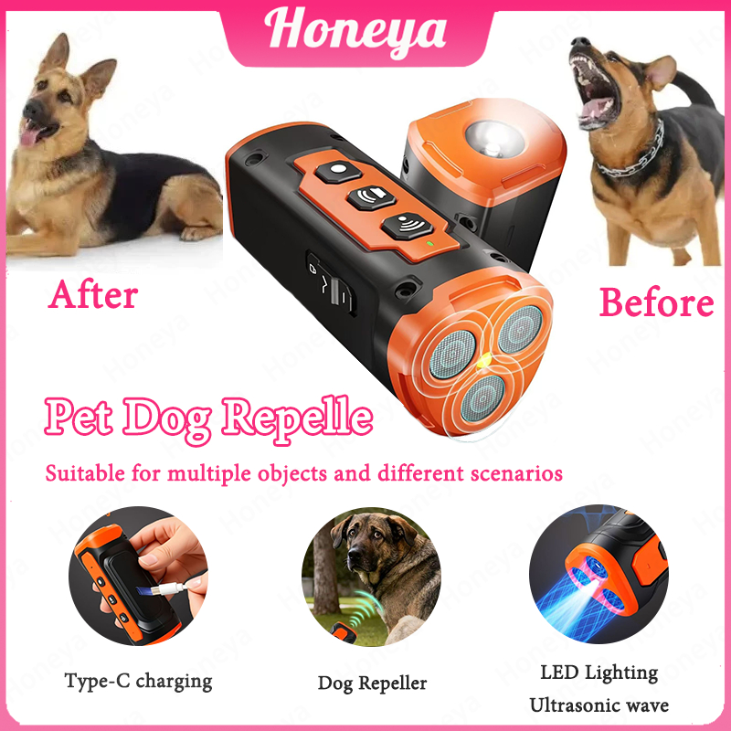 2026 Release Pet Dog Repeller อุปกรณ์ฝึกสุนัขอัลตราโซนิกแบบชาร์จไฟได้ Anti Dog Bark Deterrent อุปกรณ์พร้อมไฟฉาย LED LJH
