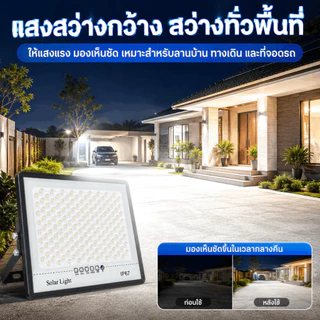【ซื้อ 1 แถม 1】ไฟสปอร์ตไลท์โซลาร์เซลล์ กันน้ำแน่นอน IP67 แสงอุ่นสว่างสูง 1050000Wเปิด-ปิดอัตโนมัติ ไฟที่ทะลุหมอกได้