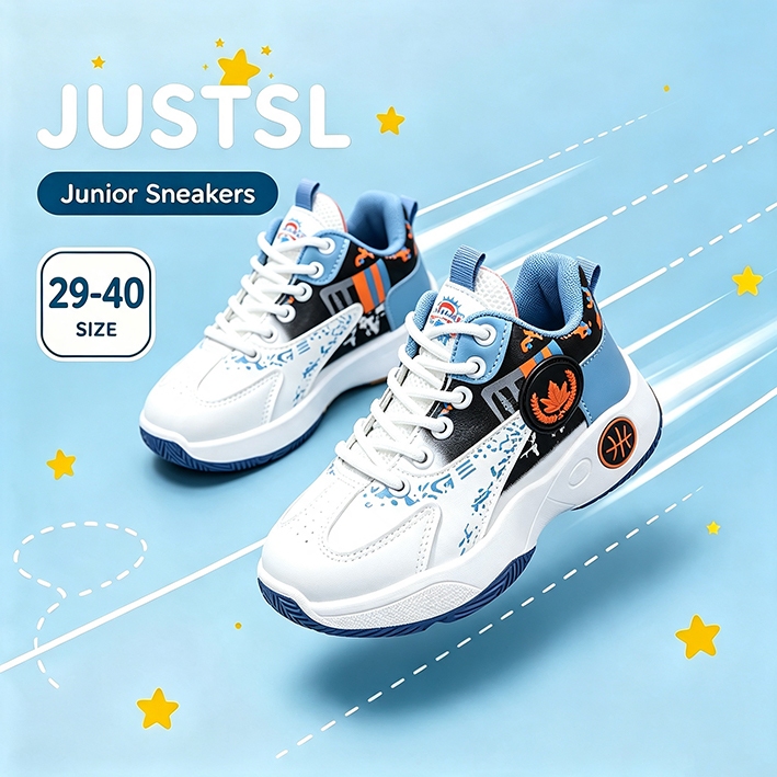 JUSTSL รองเท้าบาสเกตบอลสำหรับเด็กผู้ชายรองเท้าผ้าใบกันลื่น แต่เพียงผู้เดียว