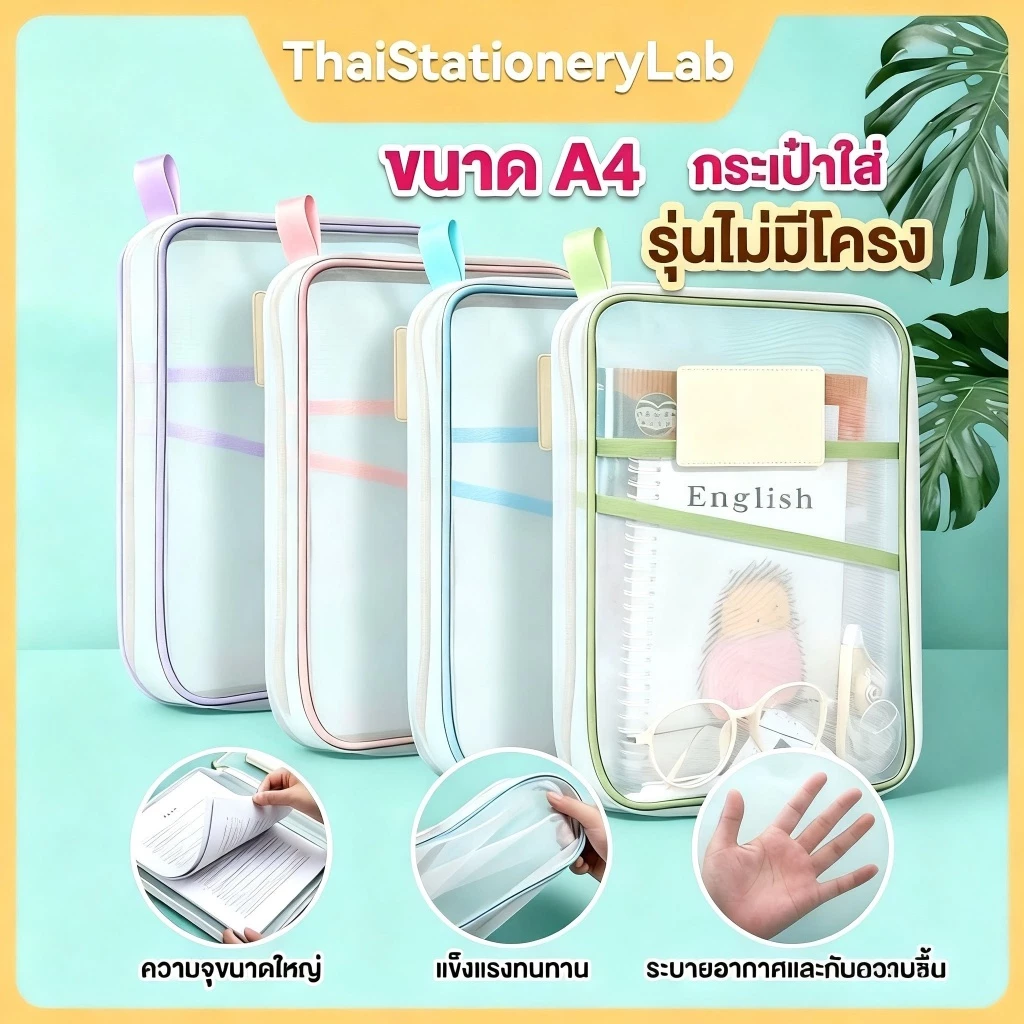 กระเป๋าเอกสารตาข่าย 3 ชั้น | ปากกว้างรูปตัว L | จัดระเบียบง่าย | น้ำหนักเบาพกพาสะดวก | จุของได้เยอะมาก