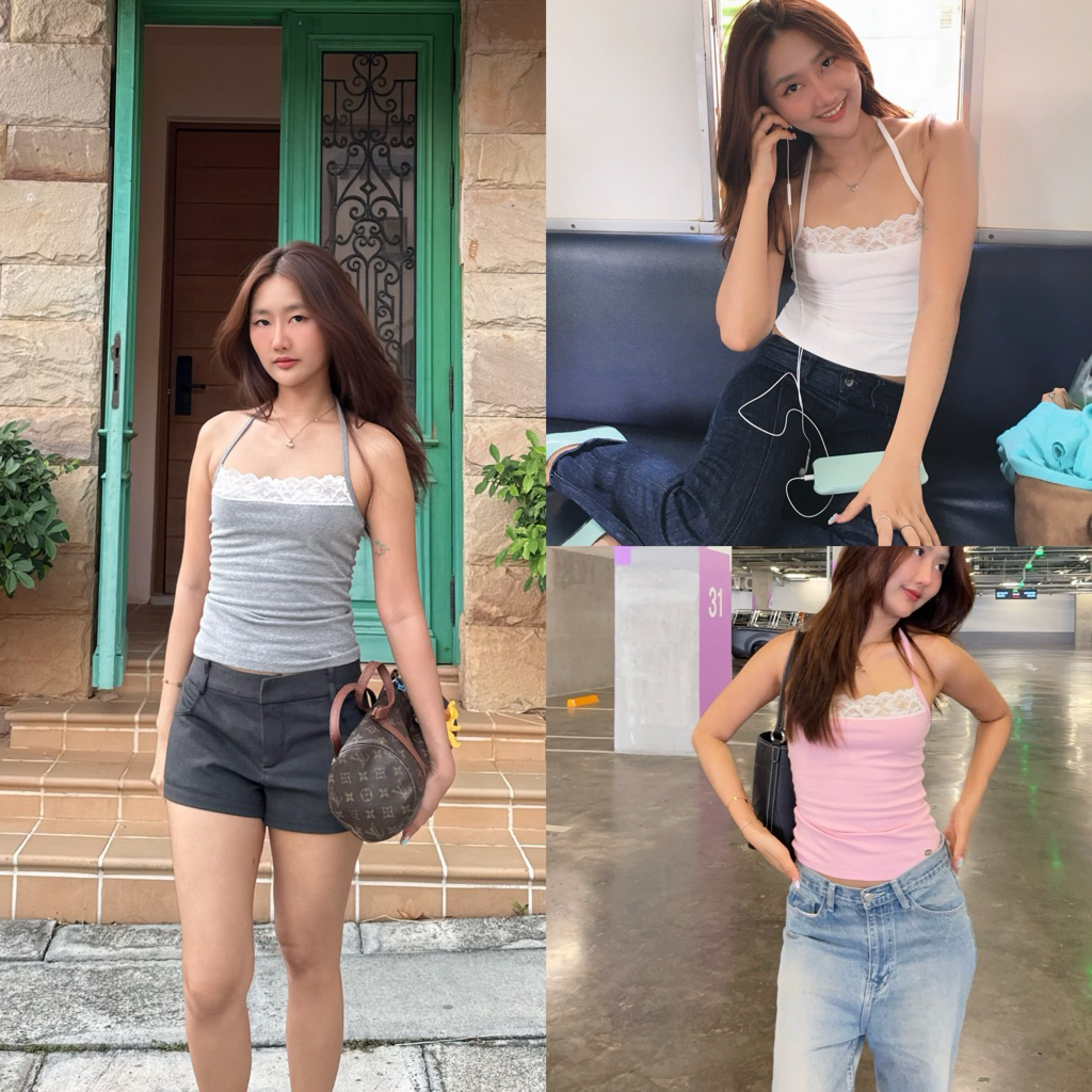 Coolkids.Coolcute | Sola Halter top เสื้อคล้องคอ แต่งลูกไม้ ทรงเข้ารูปพรางหุ่น เอวเอส