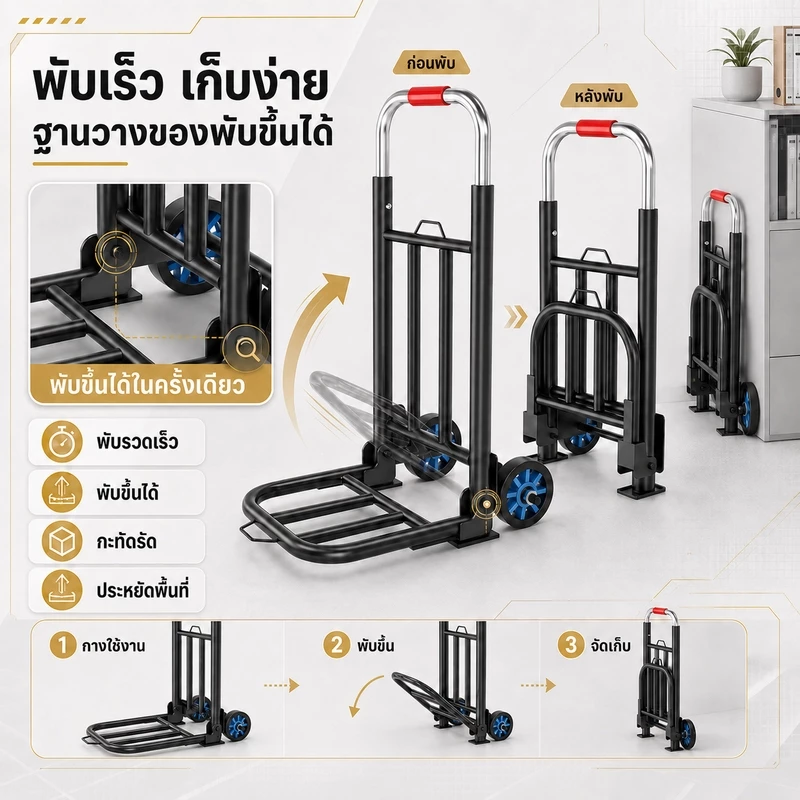 รถเข็น รถเข็นของ 2ล้อ พับได้ ยืดได้ รับน้ำหนัก 300KG ได้มาก พกพาสะดวก ล้อ PU/ล้อยาง thumbnail 6