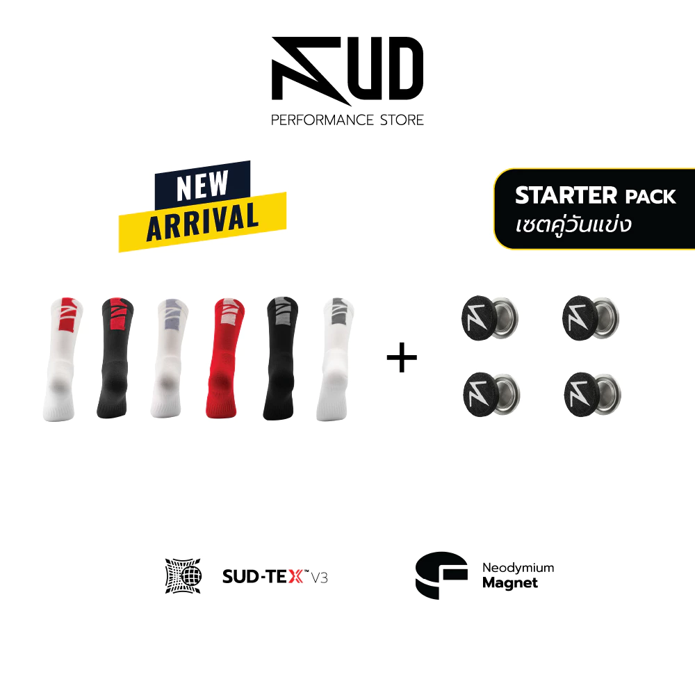 [Starter Pack] SUD ถุงเท้าวิ่ง รุ่น SKY + แม่เหล็กติดเบอร์วิ่ง รุ่น Magnito เซตคู่วันแข่ง