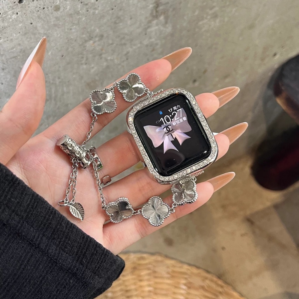 พร้อมส่ง สายนาฬิกา สร้อยข้อมือ ดอกไม้แวนคลีฟโลหะ ใช้ได้กับ Smart Watch 11 10 9 8 7 6 5 4 3 2 1 Se Ul