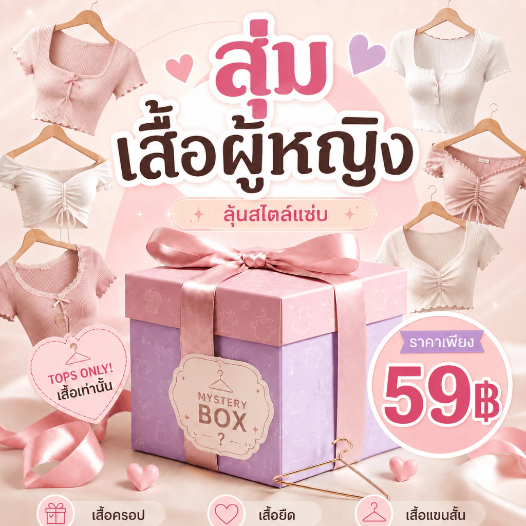 RITA พร้อมส่ง🍒กล่องสุ่มเสื้อผู้หญิง Mystery Box เสื้อครอป เสื้อเกาะอก เสื้อแขนสั้นแฟชั่น สไตล์เกาหลี น่ารัก