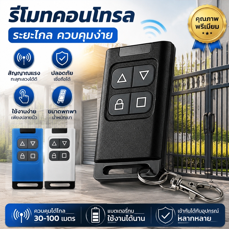 รีโมทก๊อปปี้ 433MHz ใช้งานง่าย ก๊อปปี้สัญญาณได้รวดเร็ว เข้ากับประตูรีโมท ประตูเลื่อน และประตูม้วน