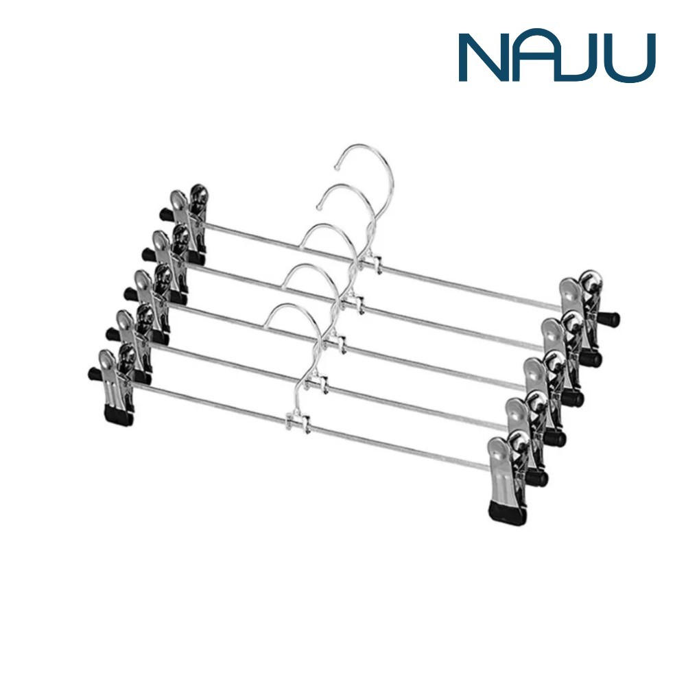 Naju ไม้แขวนเสื้อ ไม้หนีบกางเกง pants clip วัสดุสแตนเลส ผ้าไม่หลุดร่วงง่าย กว้าง 25ซม.