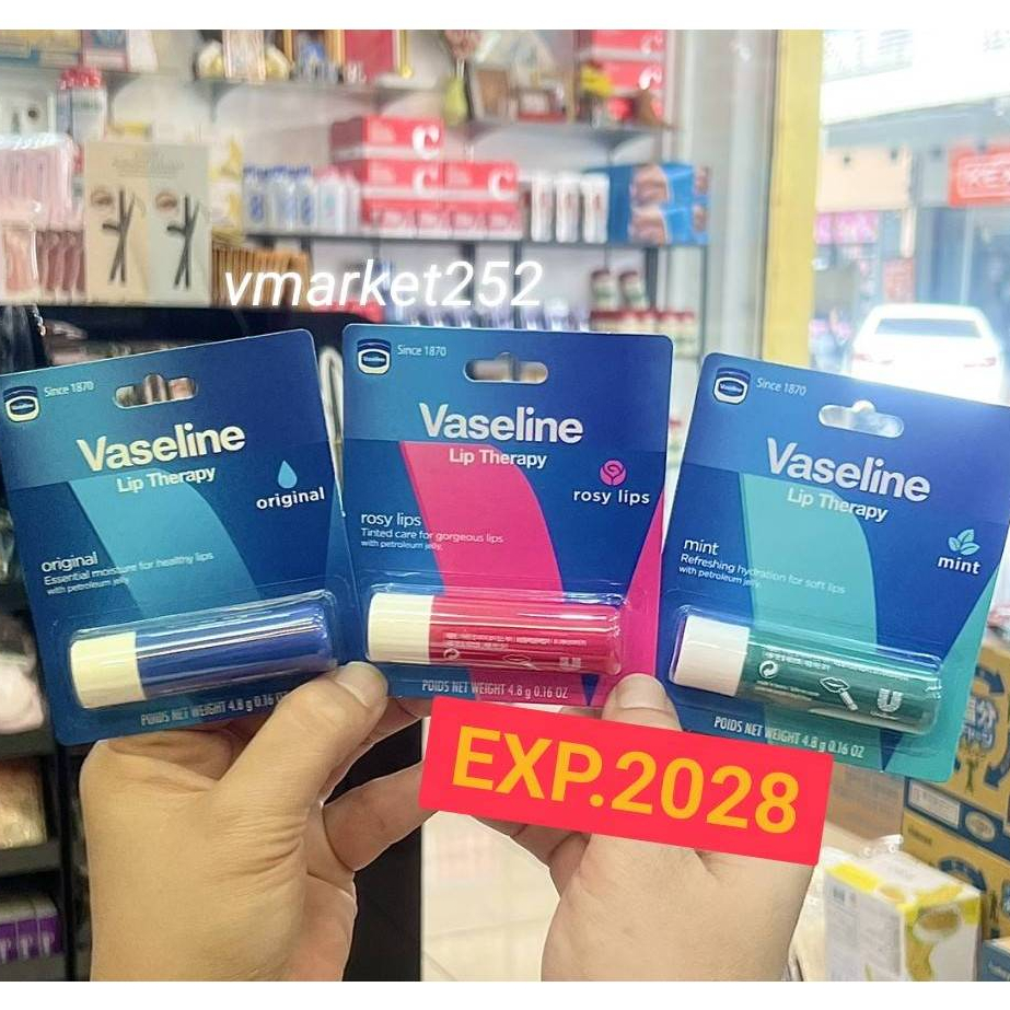 วาสลีน ลิปบาล์ม ปากนุ่ม ชุ่มชื่น Vaseline Lip Balm therapy Original ,Aloe Vera 4.8g ลิปมัน